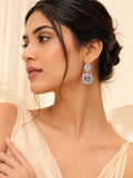 Aanura Silver Green Crystal Halo Drop Earrings