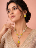 Aanura Yellow Stone Modern Necklace Set with Earrings