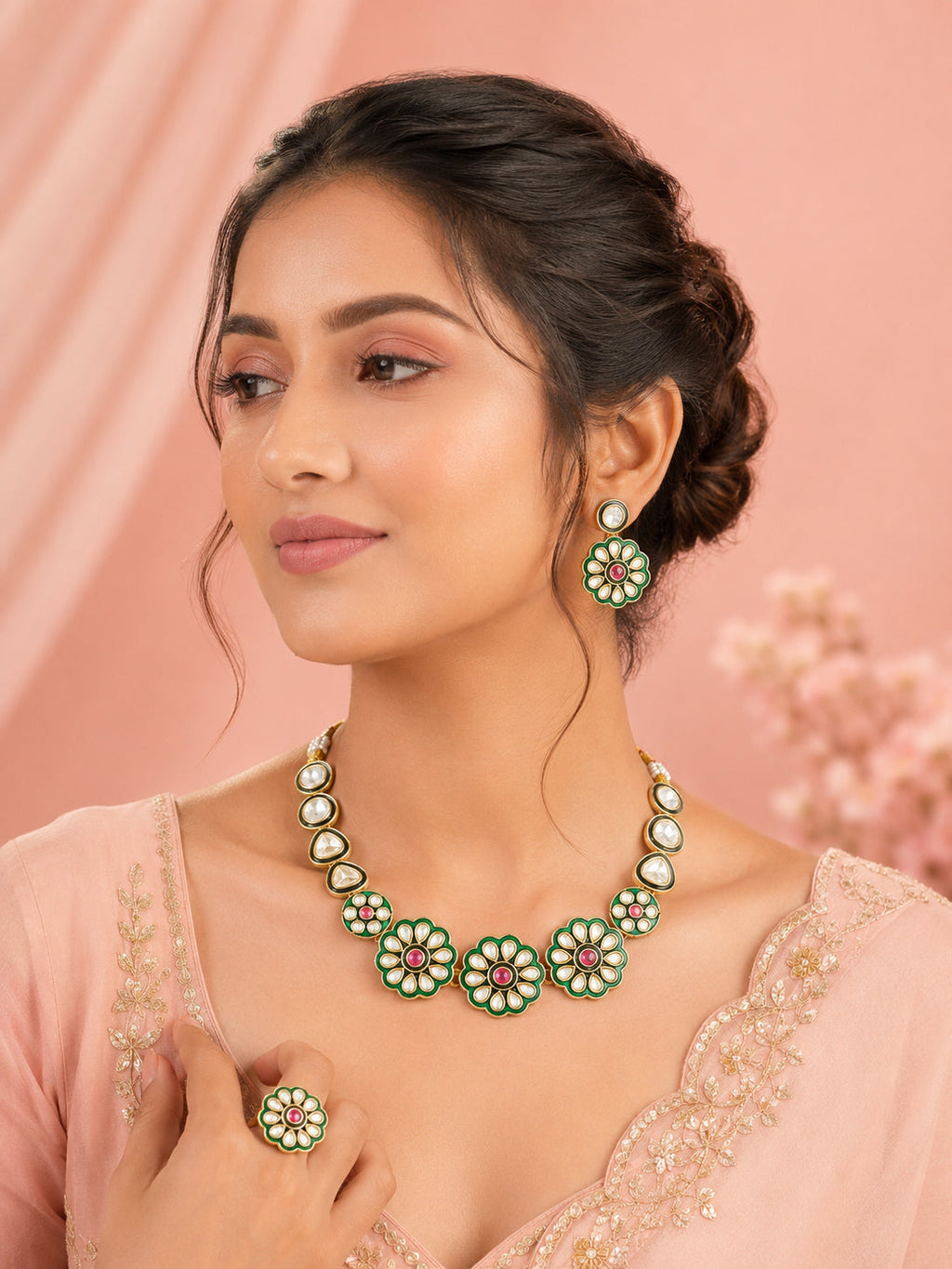 Aanura Gold Plated Floral Necklace Set