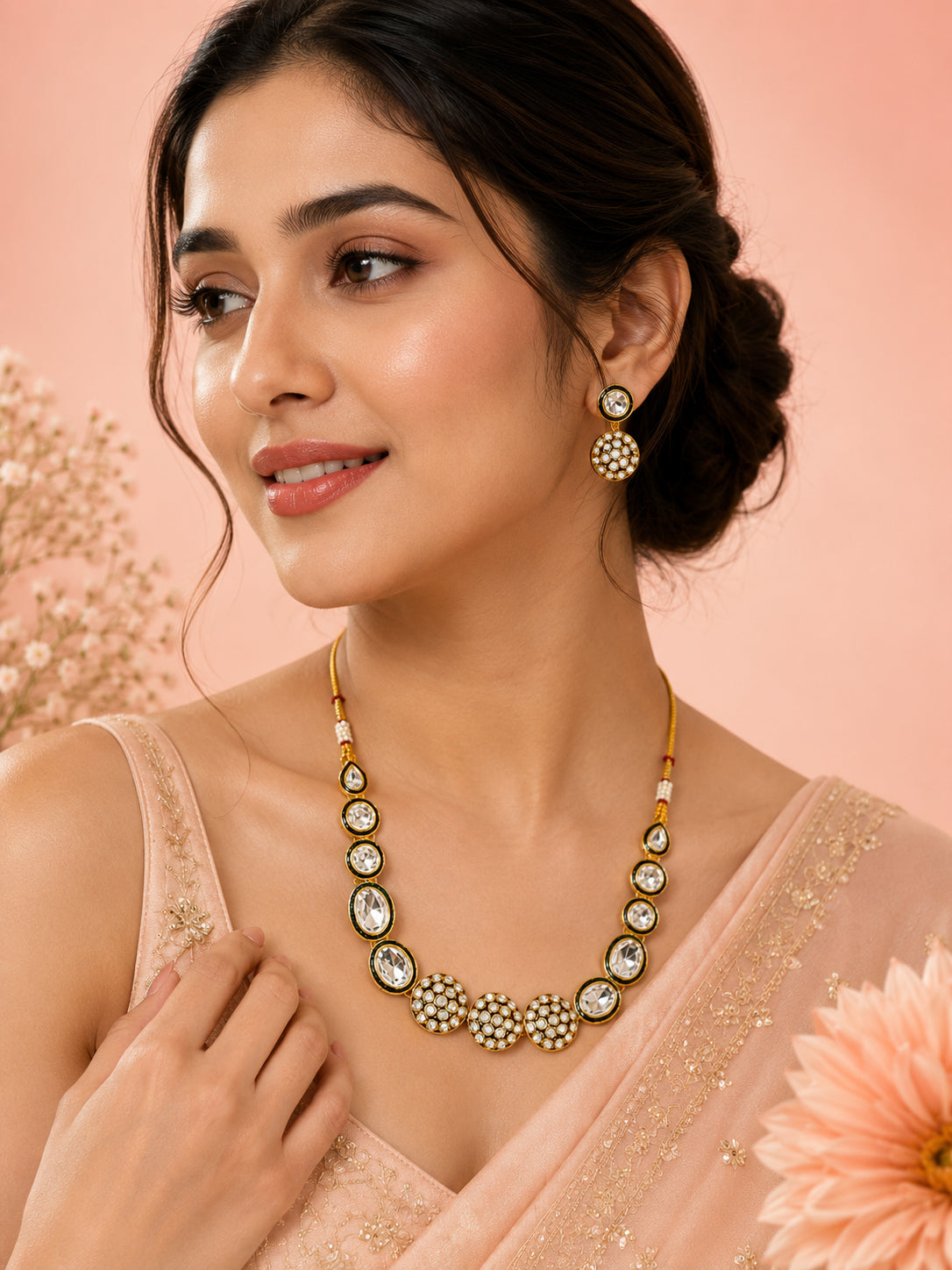 Aanura Gold Traditional Necklace & Earring Set