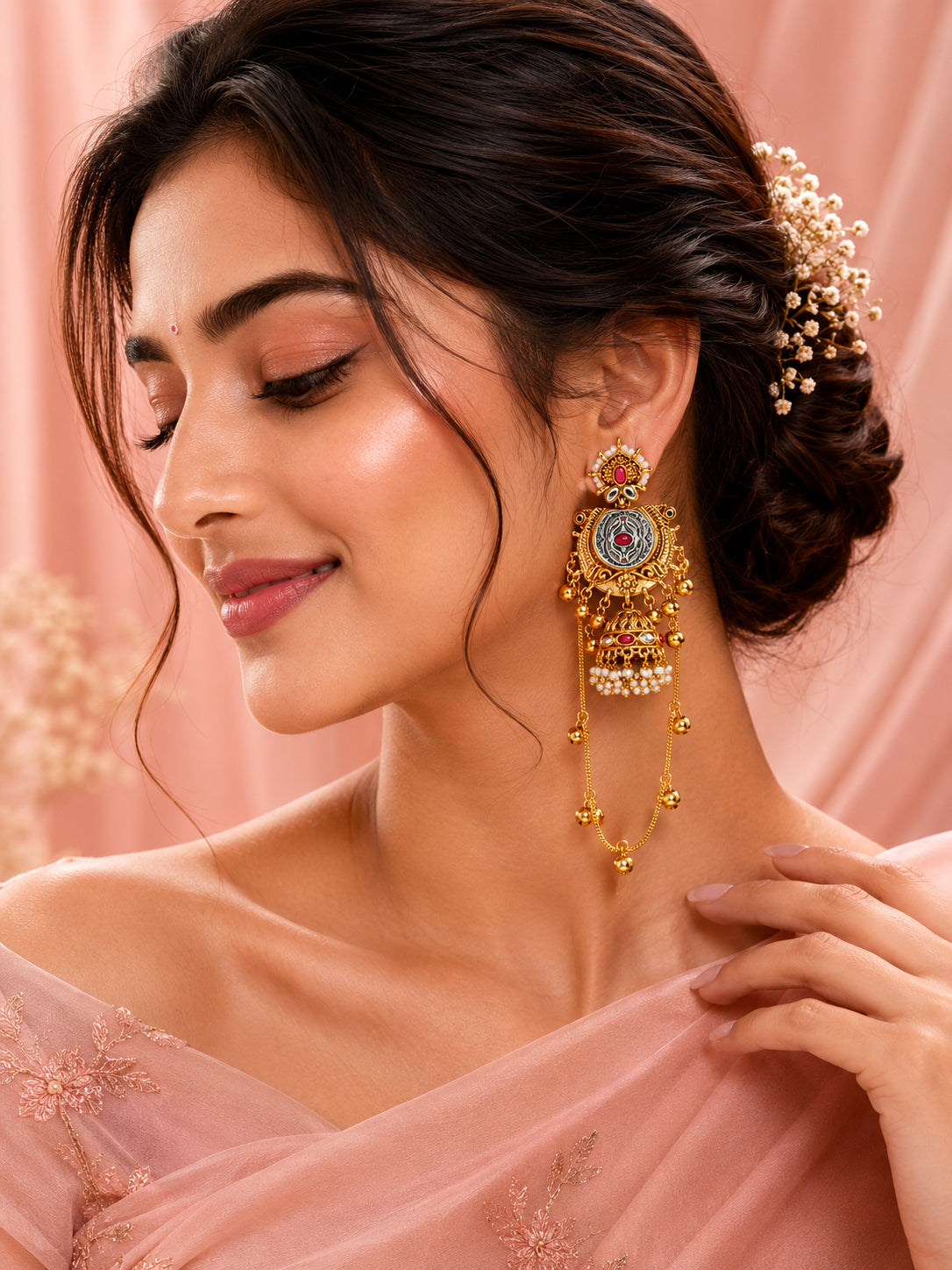 Aanura Gold Plated Temple Statement Earrings