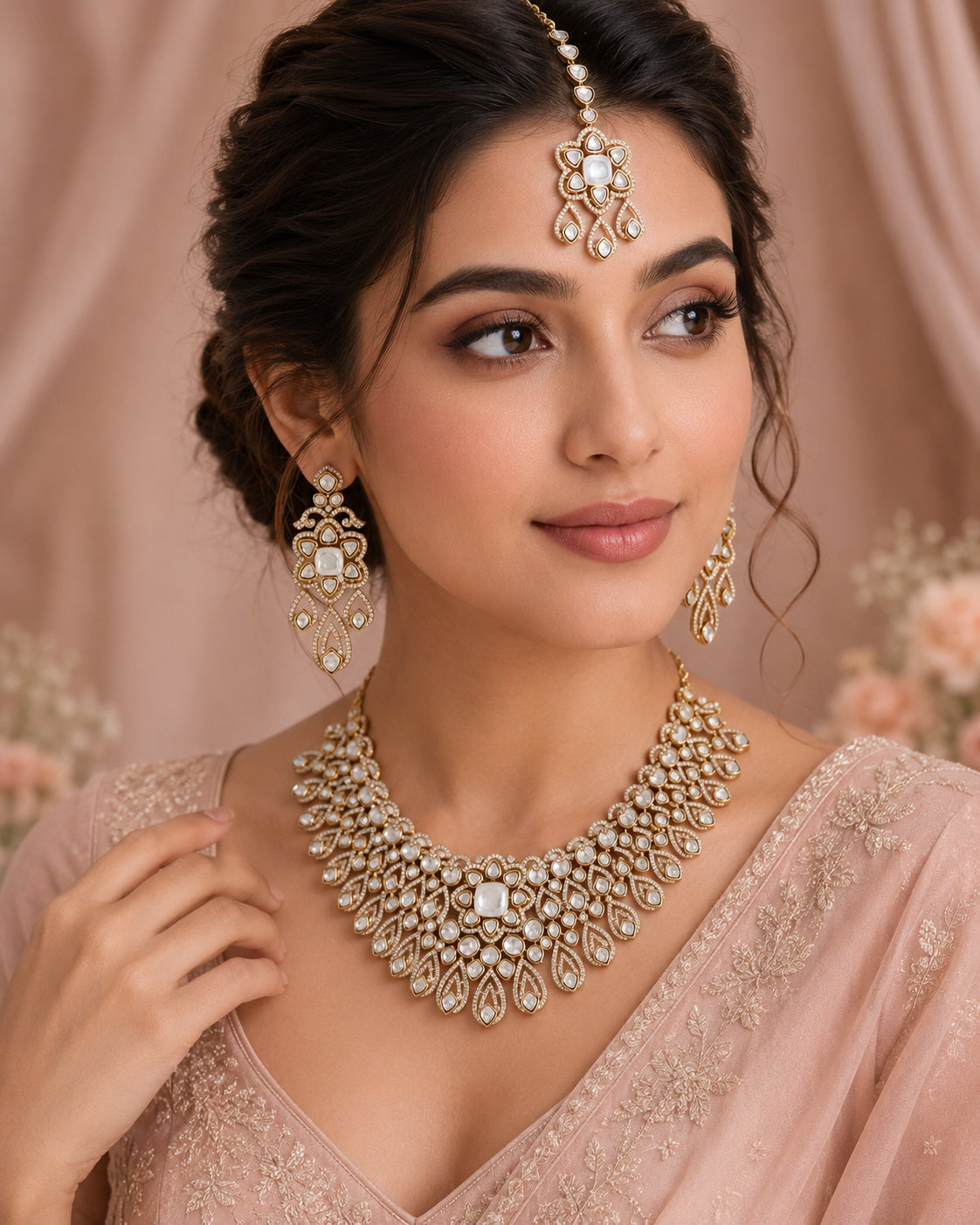 Aanura Bridal Emerald Kundan Necklace with Tikka Set