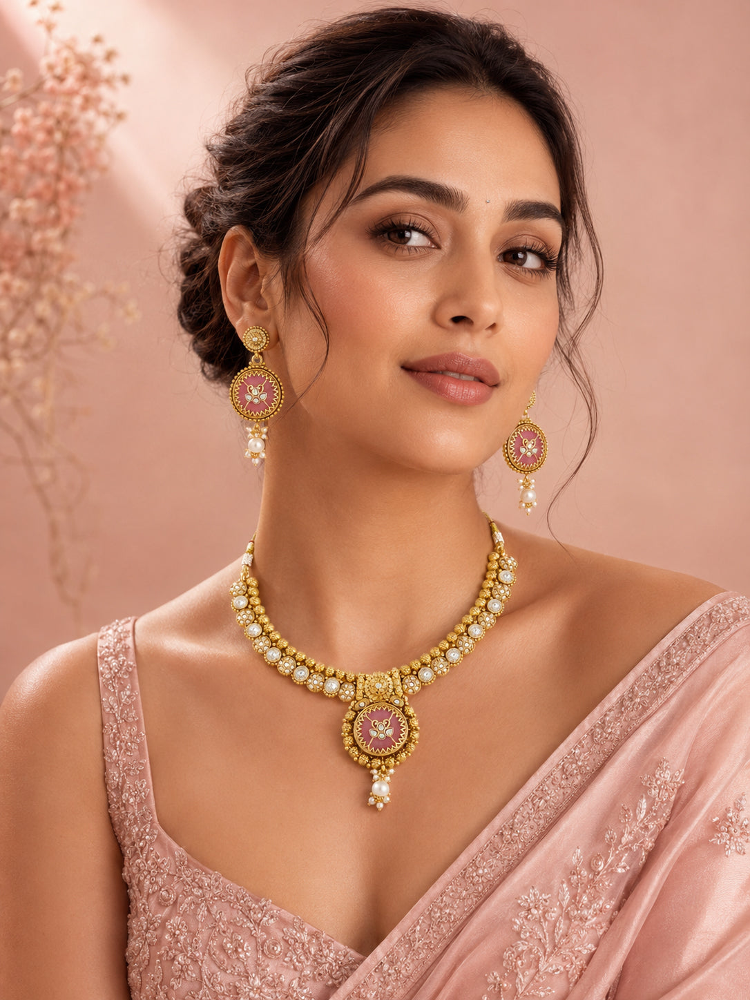 Aanura Circular Heritage Necklace with Green Stones