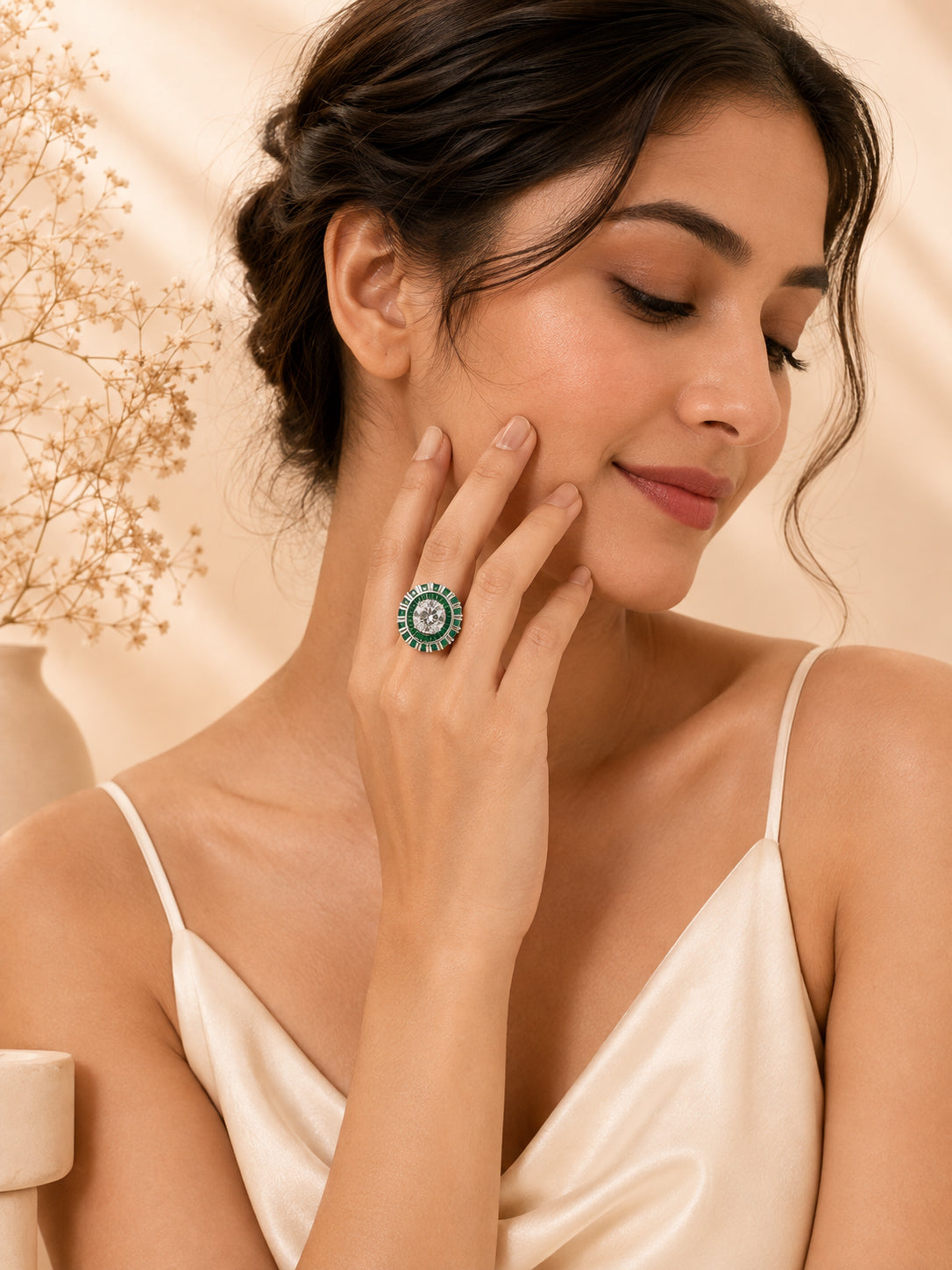 Rhodium Plated Emerald Band Anti-Tarnish Waterproof Ring