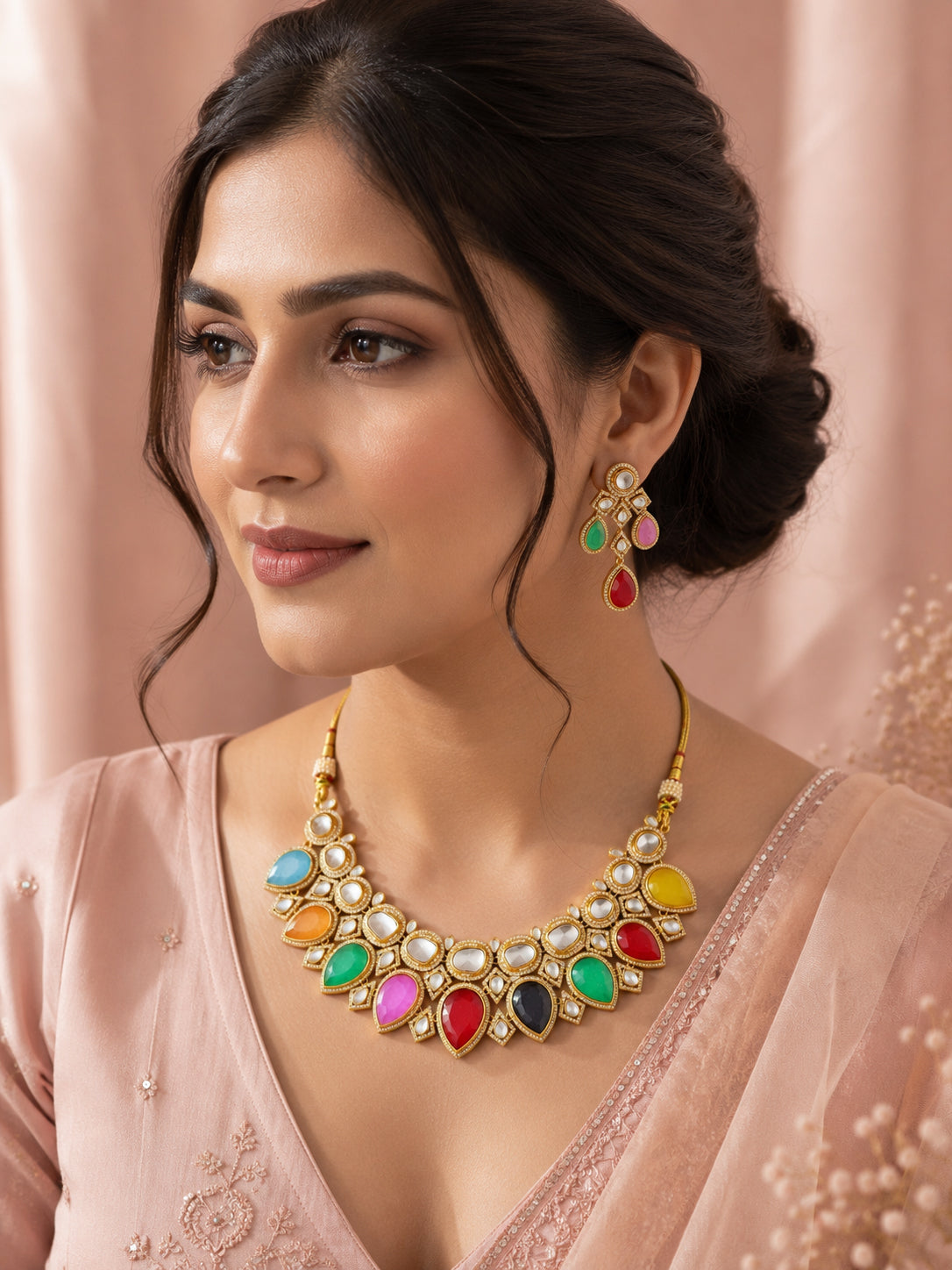 Aanura Grand Red Bridal Necklace with Kundan Embellishments