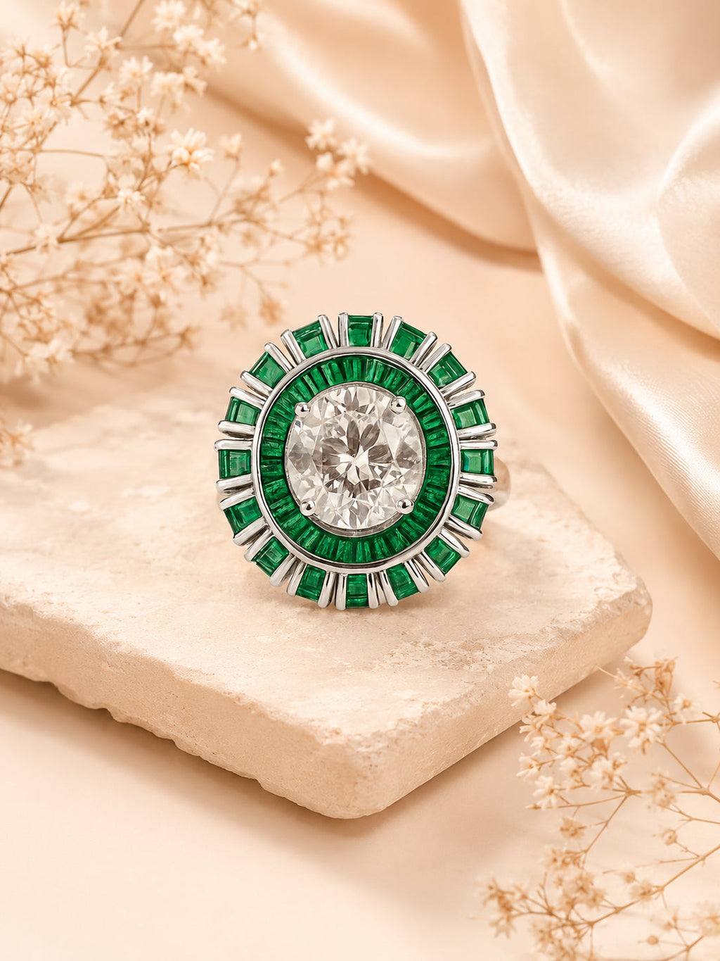 Rhodium Plated Emerald Band Anti-Tarnish Waterproof Ring