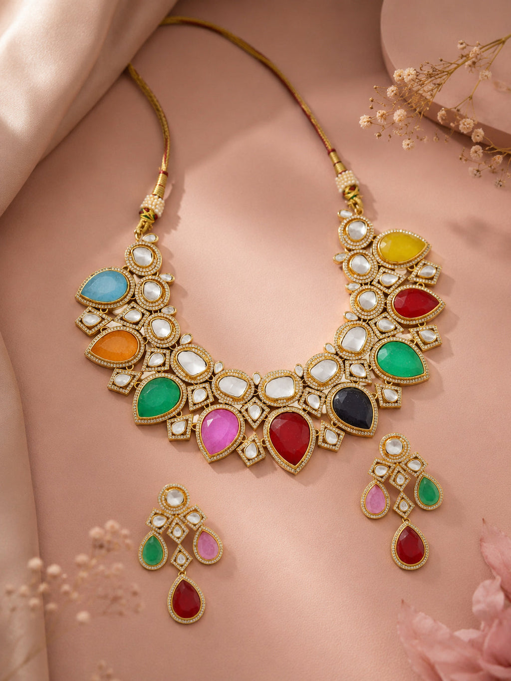 Aanura Grand Red Bridal Necklace with Kundan Embellishments