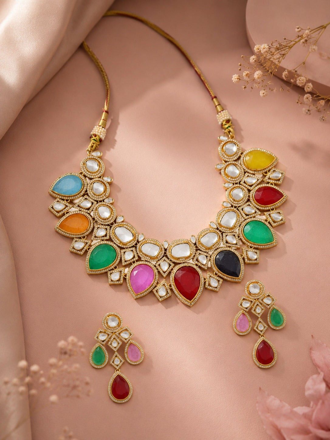 Aanura Grand Red Bridal Necklace with Kundan Embellishments