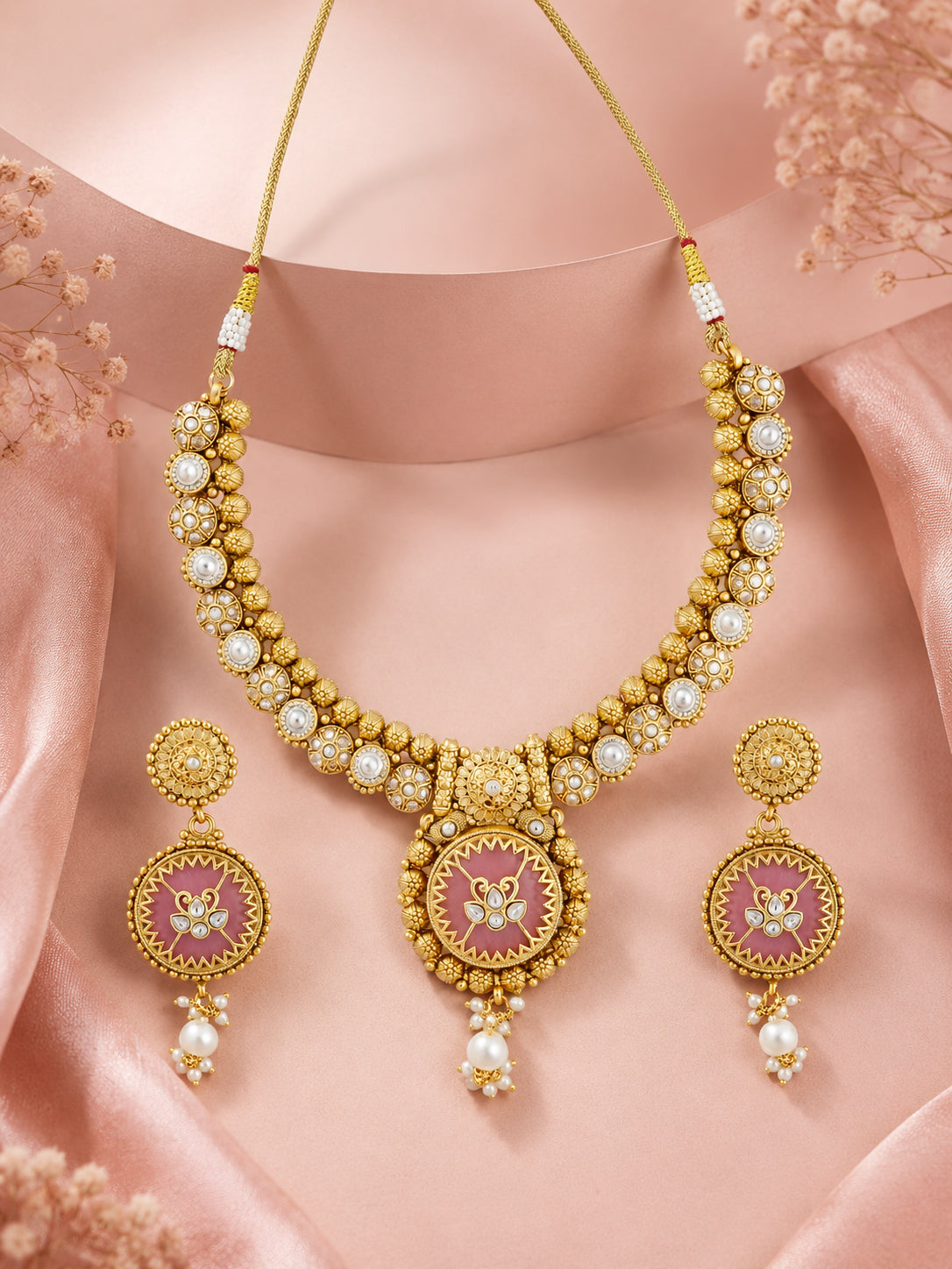 Aanura Circular Heritage Necklace with Green Stones