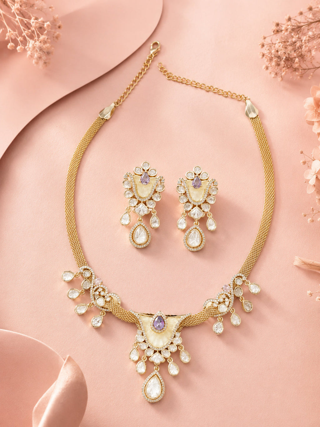 Aanura White Stone Drop Necklace Set