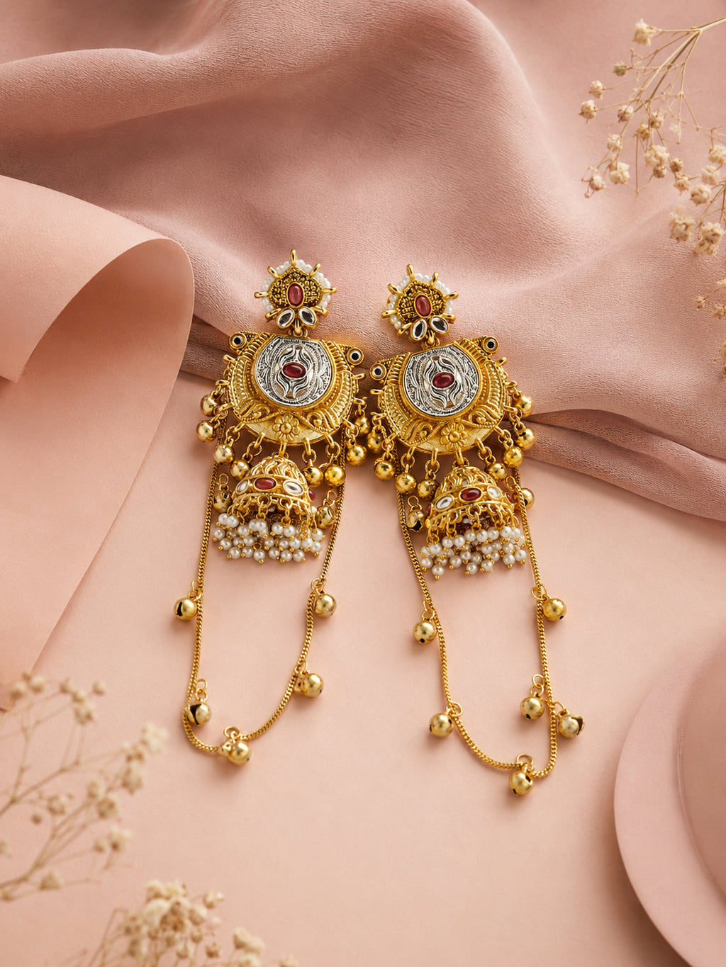 Aanura Gold Plated Temple Statement Earrings