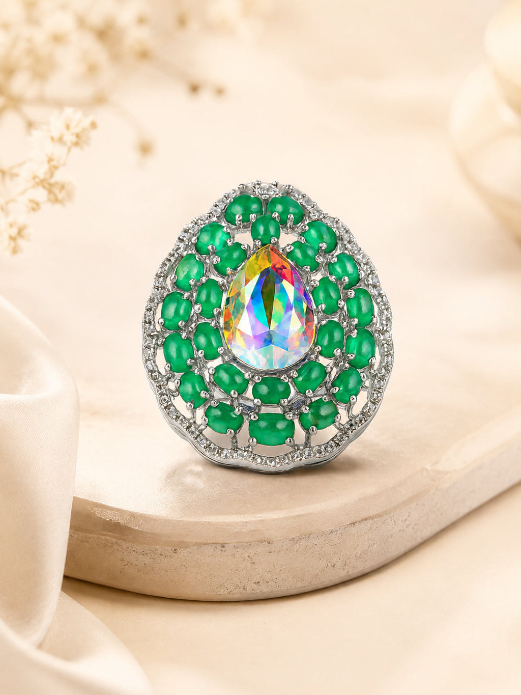 Rhodium Plated Iridescent Halo Anti-Tarnish Waterproof Ring