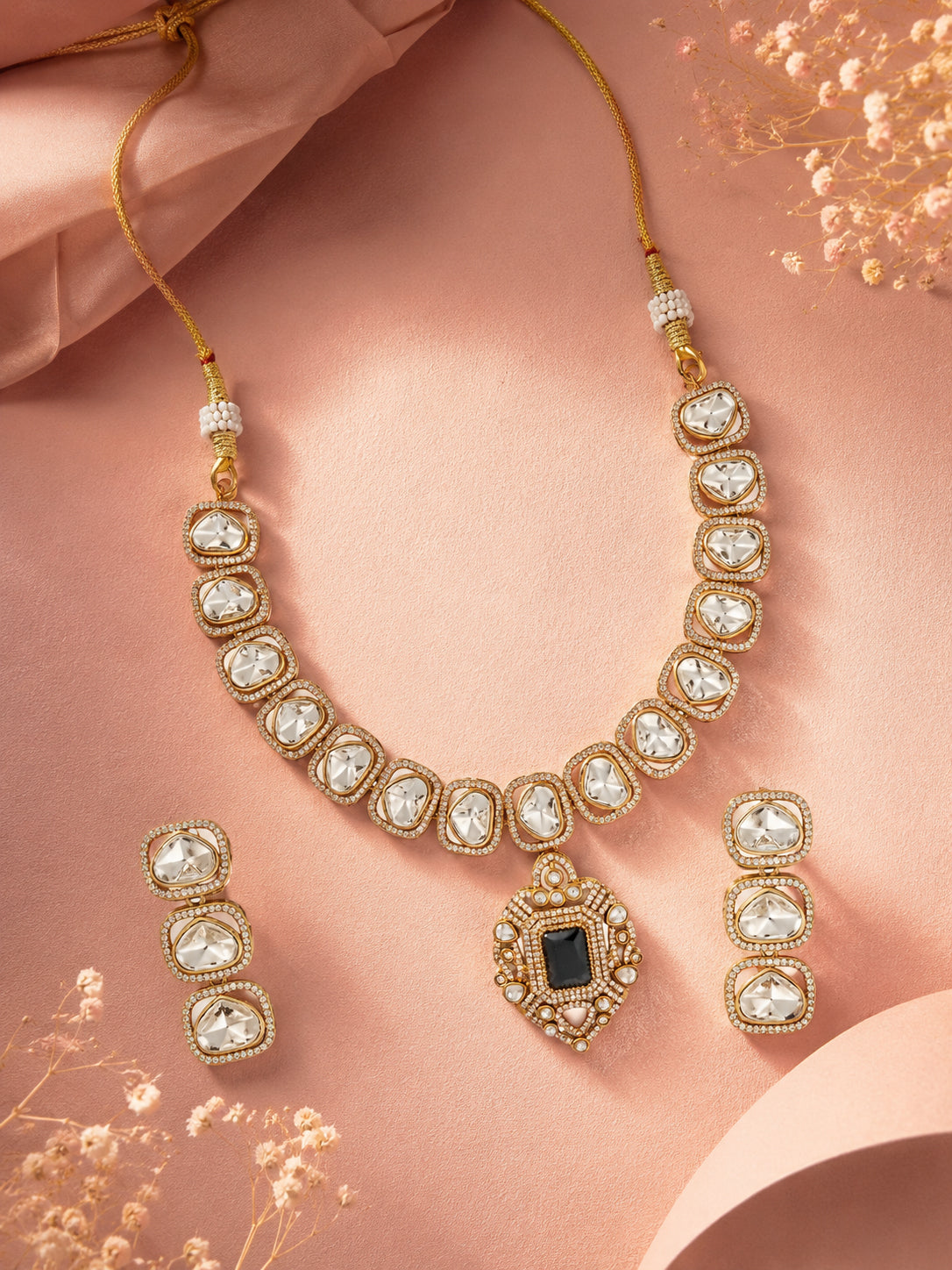 Aanura Kundan Necklace with Pink Stone Heritage Pendant