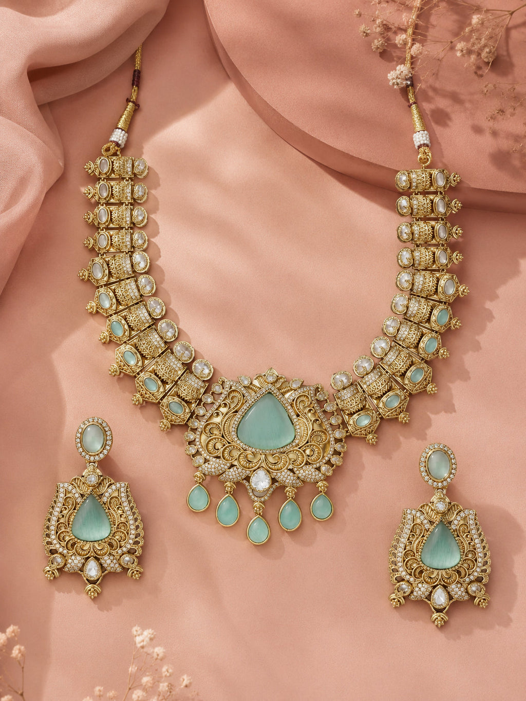 Aanura Antique Bridal Necklace with Ruby Red Stones