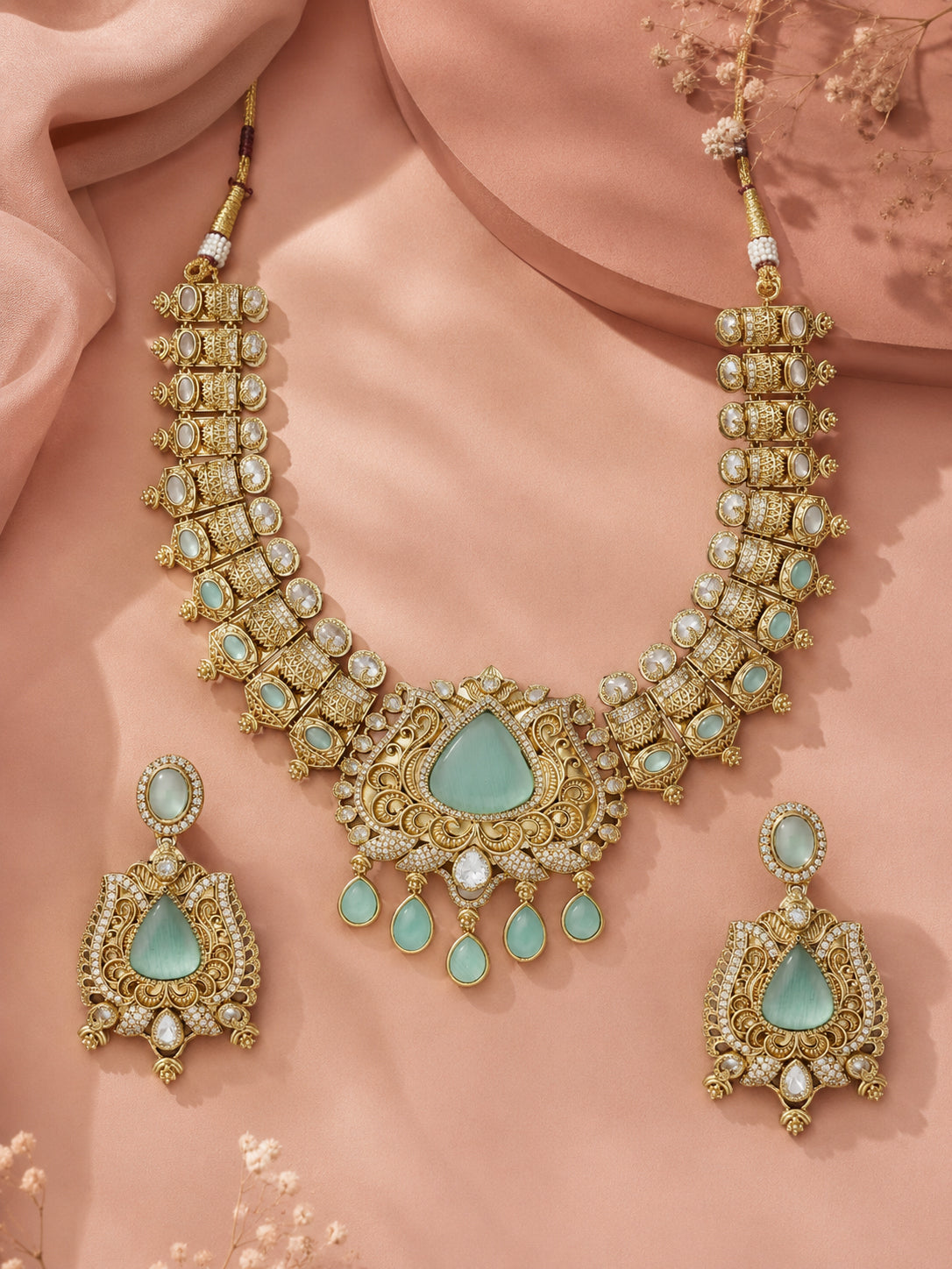 Aanura Antique Bridal Necklace with Ruby Red Stones