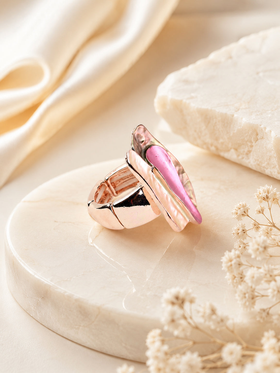 18K Gold Plated Mauve Floral Anti-Tarnish Waterproof Ring