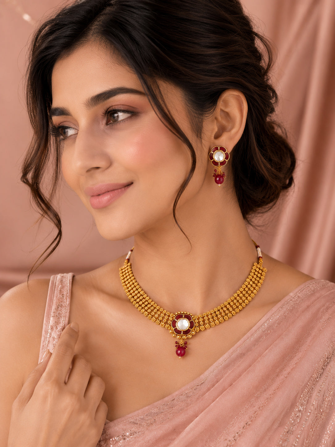 Aanura Elegant Kundan Choker Necklace with Earrings