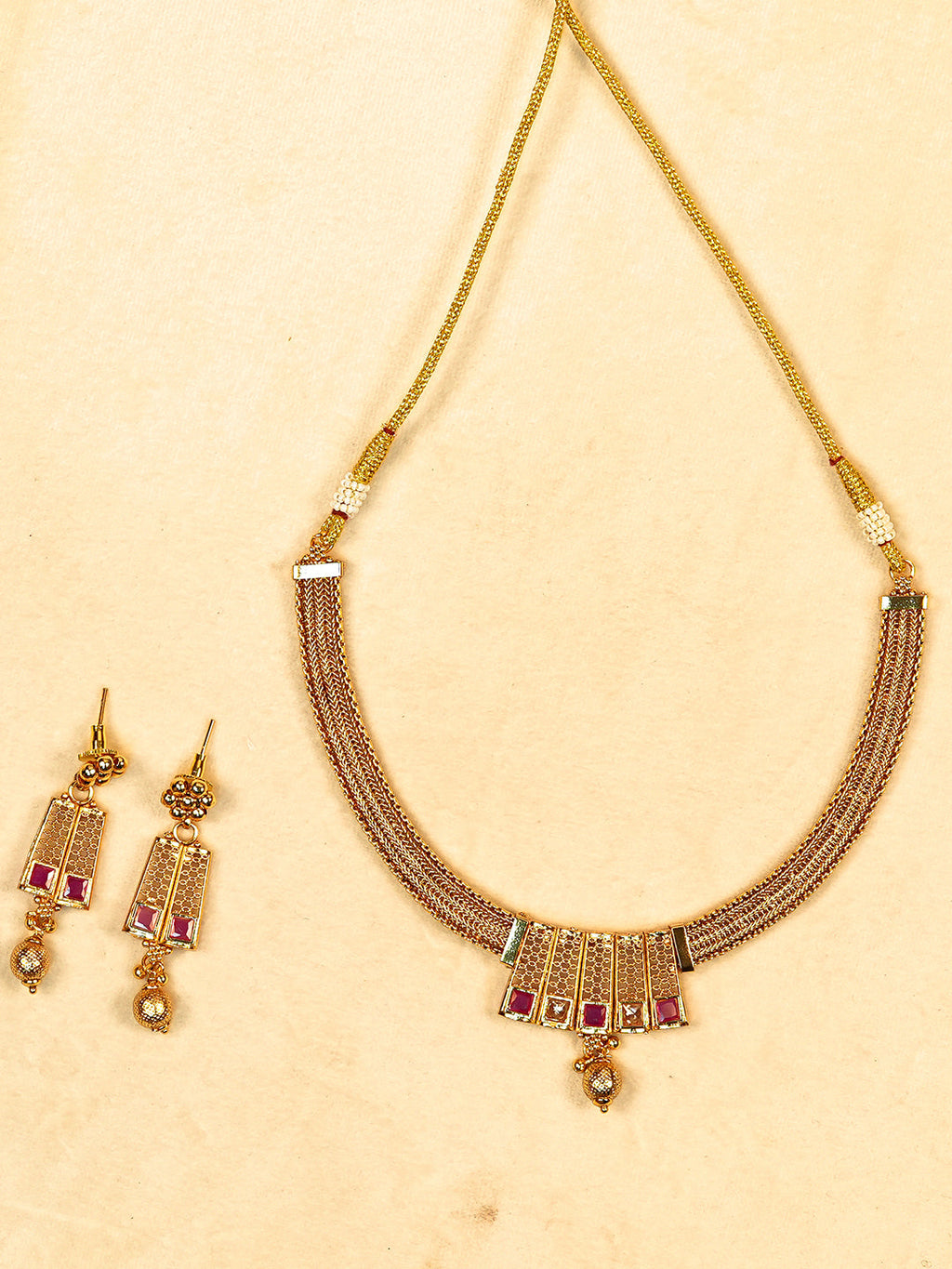 Aanura Gold Plated Layered Necklace & Earring Set