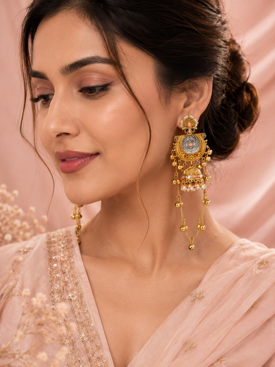 Aanura Gold Plated Temple Statement Earrings