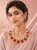 Aanura Grand Red Bridal Necklace with Kundan Embellishments
