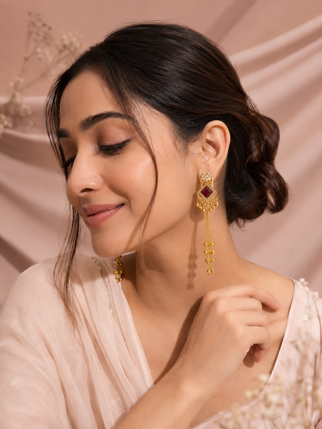 Aanura Gold Plated Royal Drop Jhumka Earrings