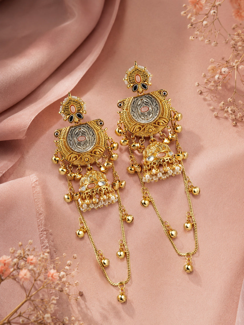 Aanura Gold Plated Temple Statement Earrings