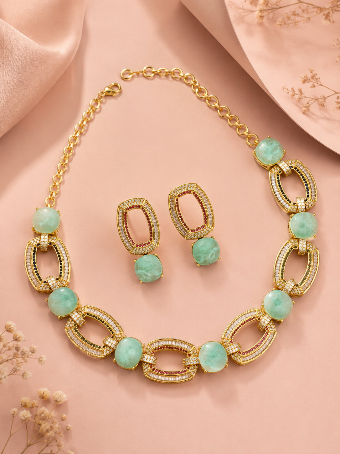 Aanura Gold-Plated Purple Stone Necklace Set