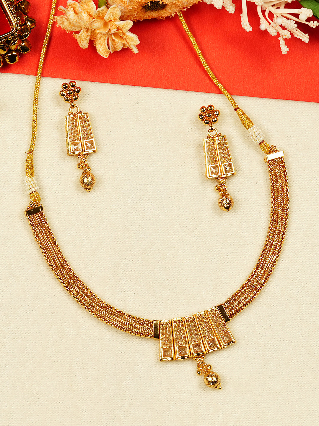 Aanura Gold Plated Layered Necklace & Earring Set