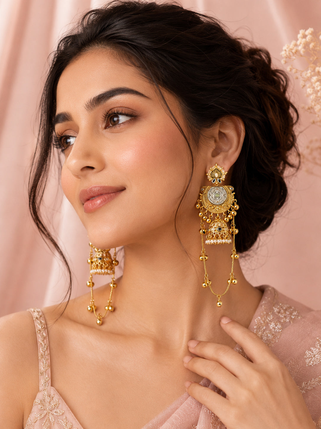 Aanura Gold Plated Temple Statement Earrings