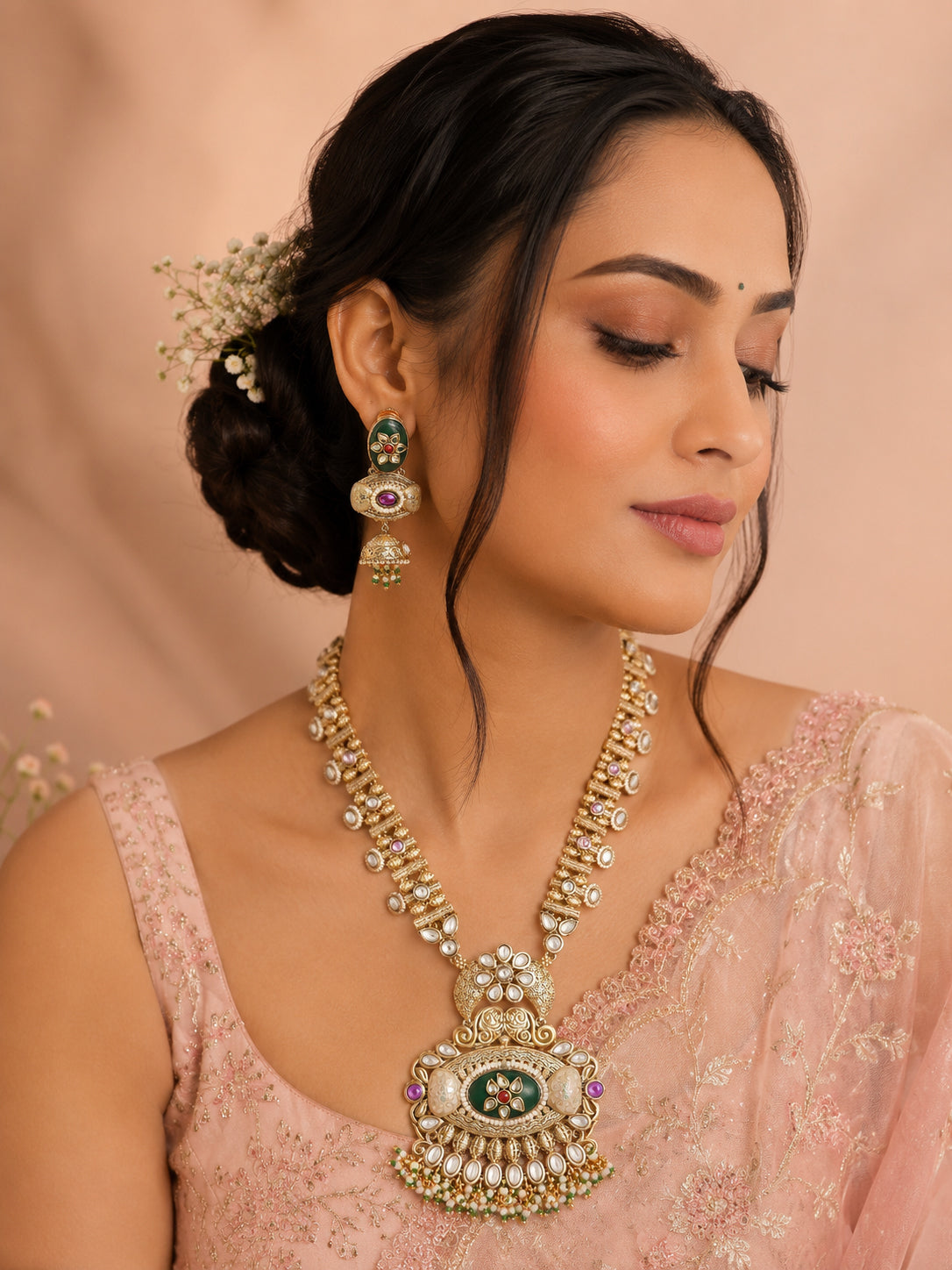 Aanura Antique Rani Haar with Kundan & Pearl Pendant
