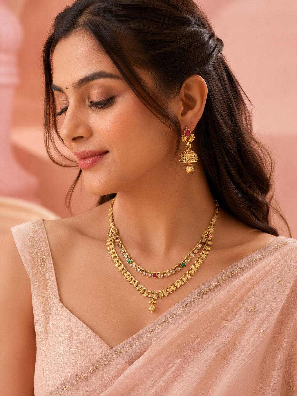 Aanura Gold Plated Dual-Layer Necklace Set