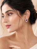 Aanura Red Oval Gemstone Pear Halo Stud Earrings