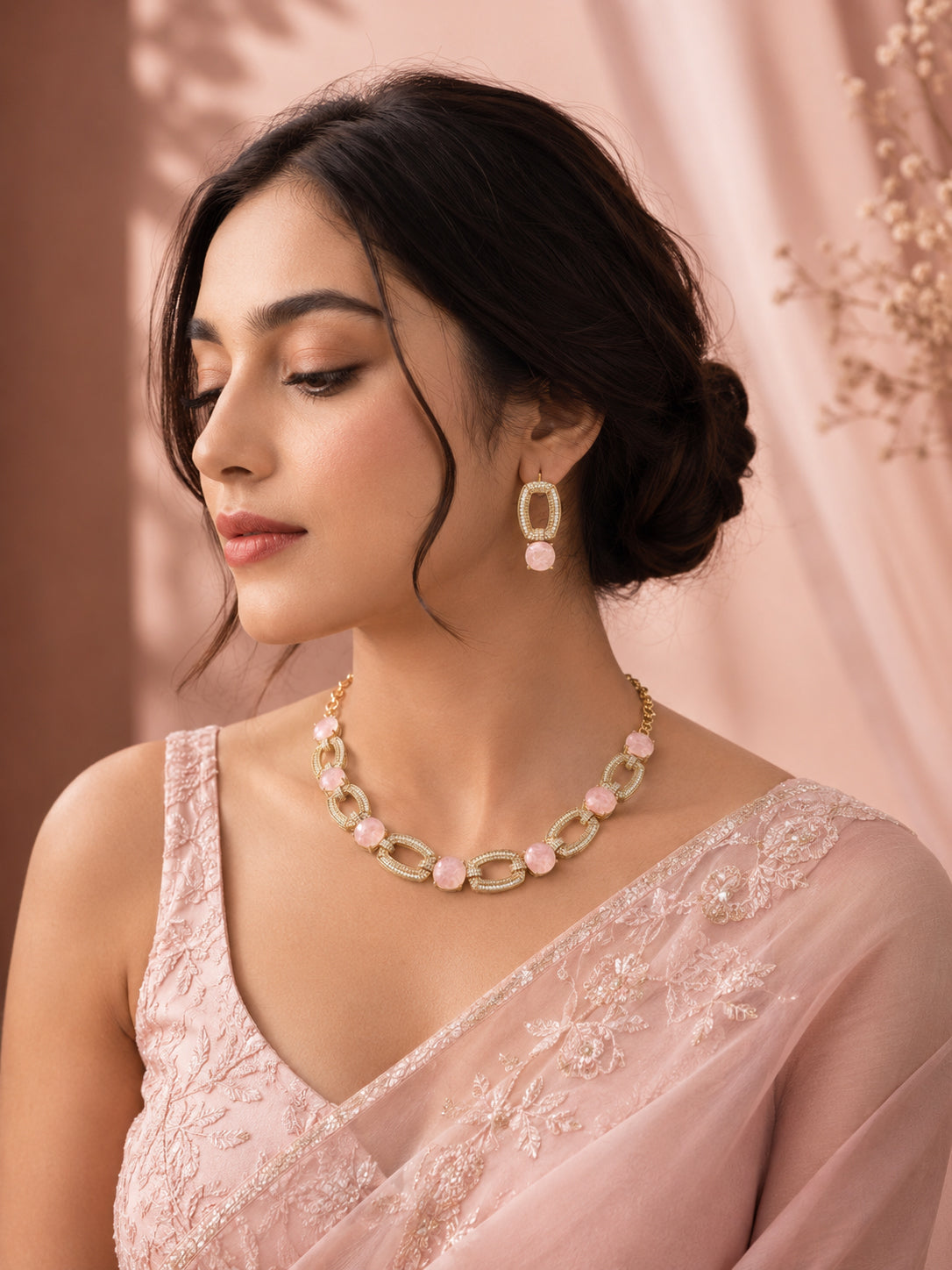 Aanura Gold-Plated Purple Stone Necklace Set