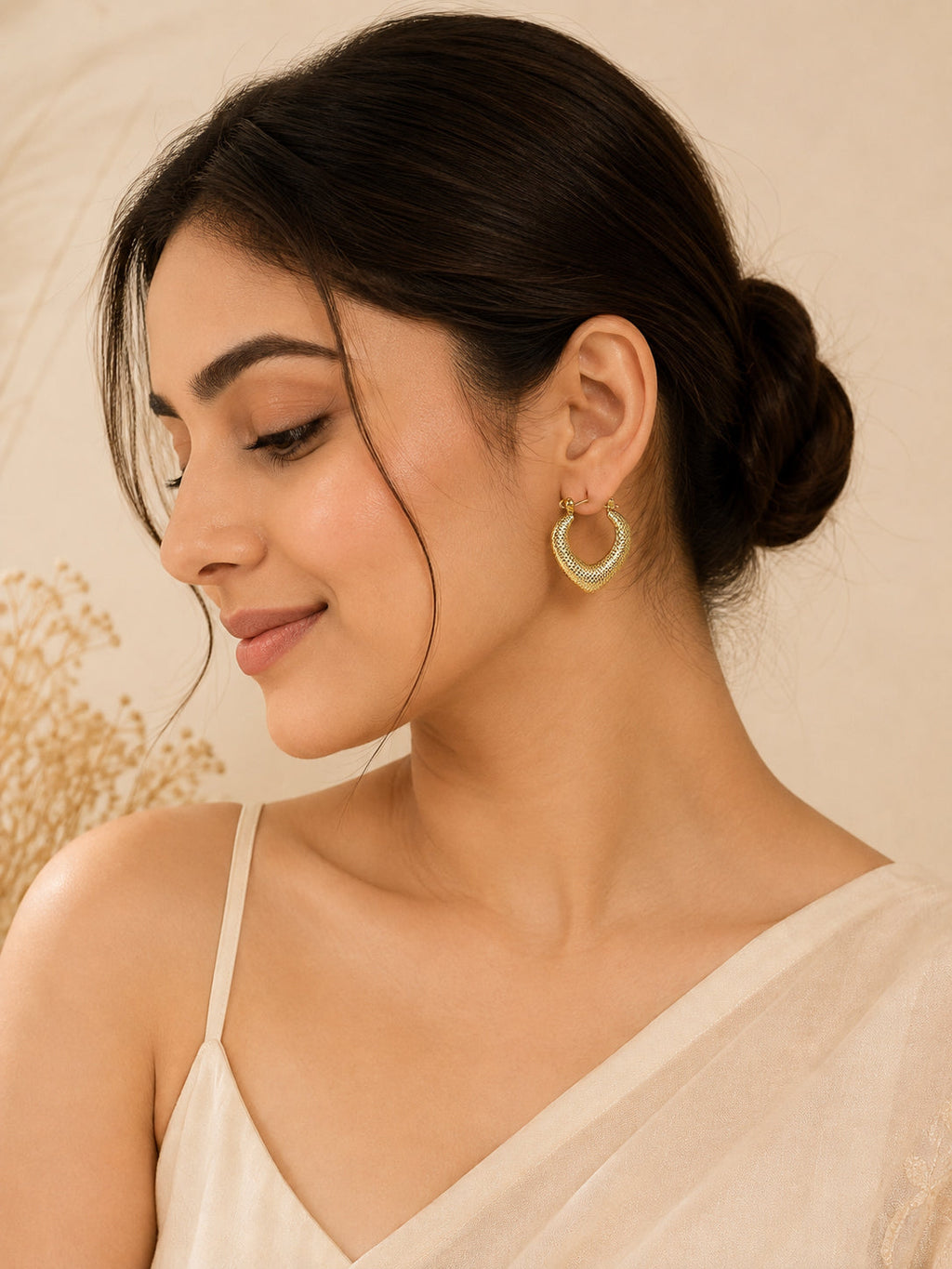 Aanura Gold Plated Textured Hoop Earrings