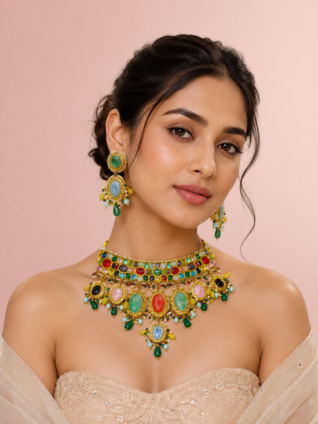 Aanura Multi-Colour Stone Choker Necklace Set
