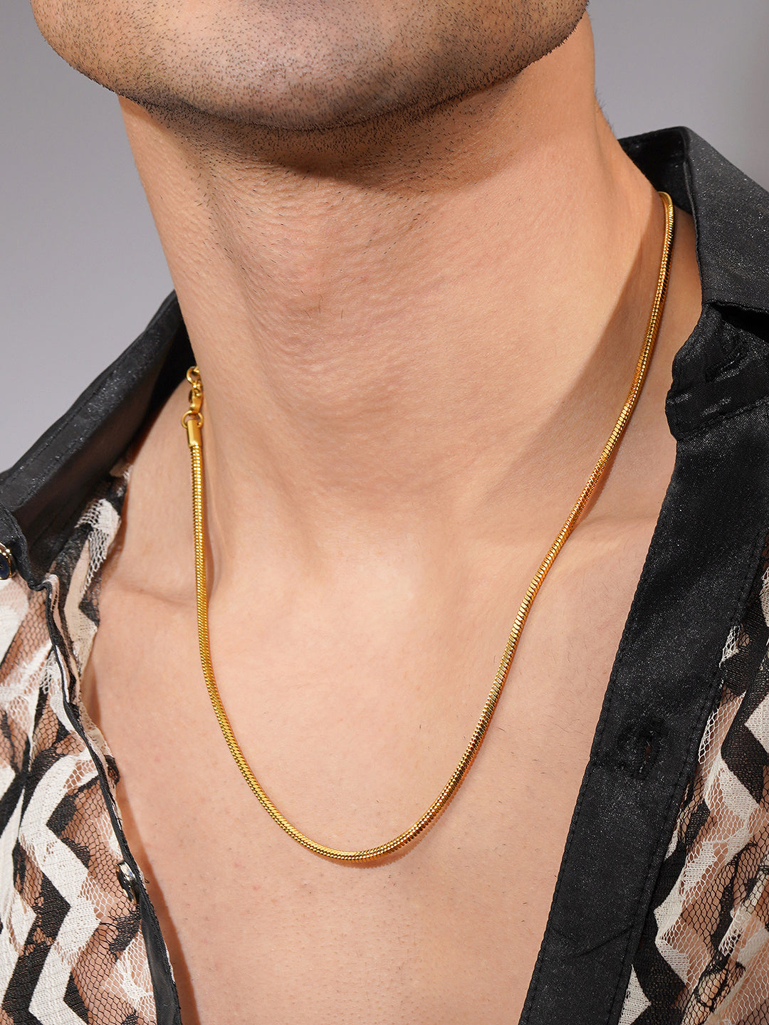 18K Gold-Plated Flat Chain Anti-Tarnish Waterproof Stainless Steel for Men