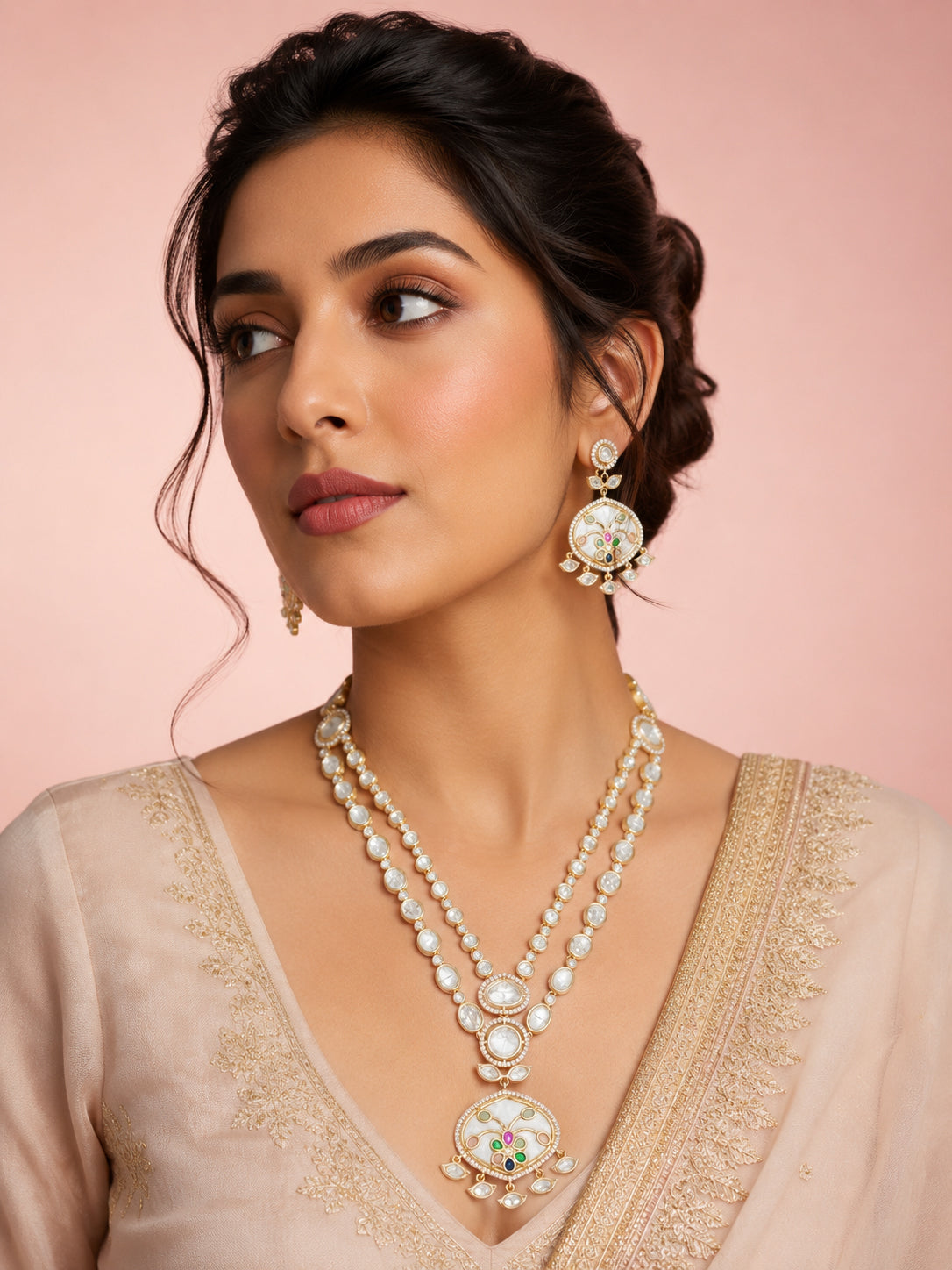 Aanura Green Meenakari Kundan Pendant Necklace Set