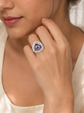 Rhodium Plated Red Oval Halo Anti-Tarnish Waterproof Ring