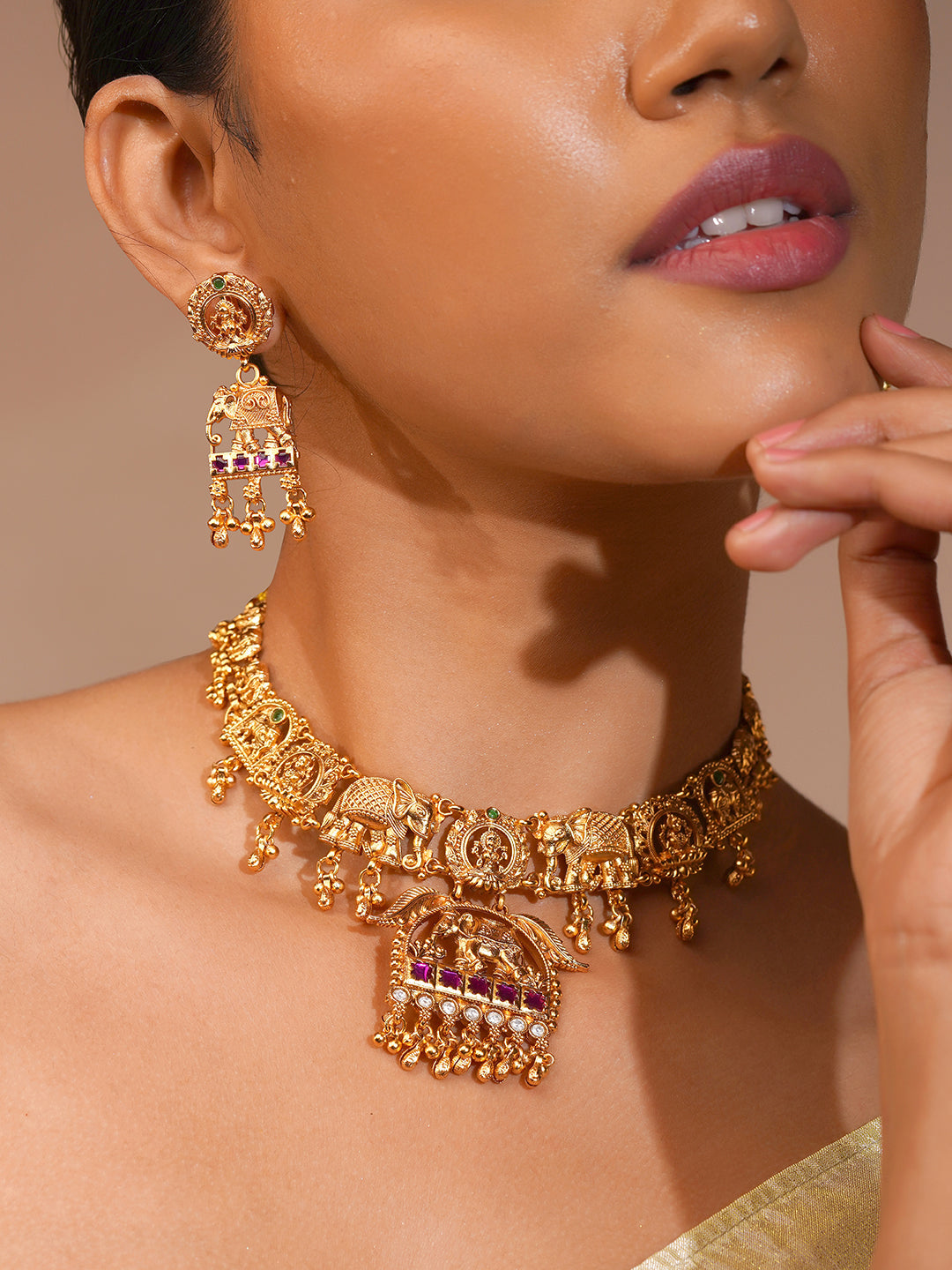 Aanura Gold Plated Heritage Temple Necklace Set
