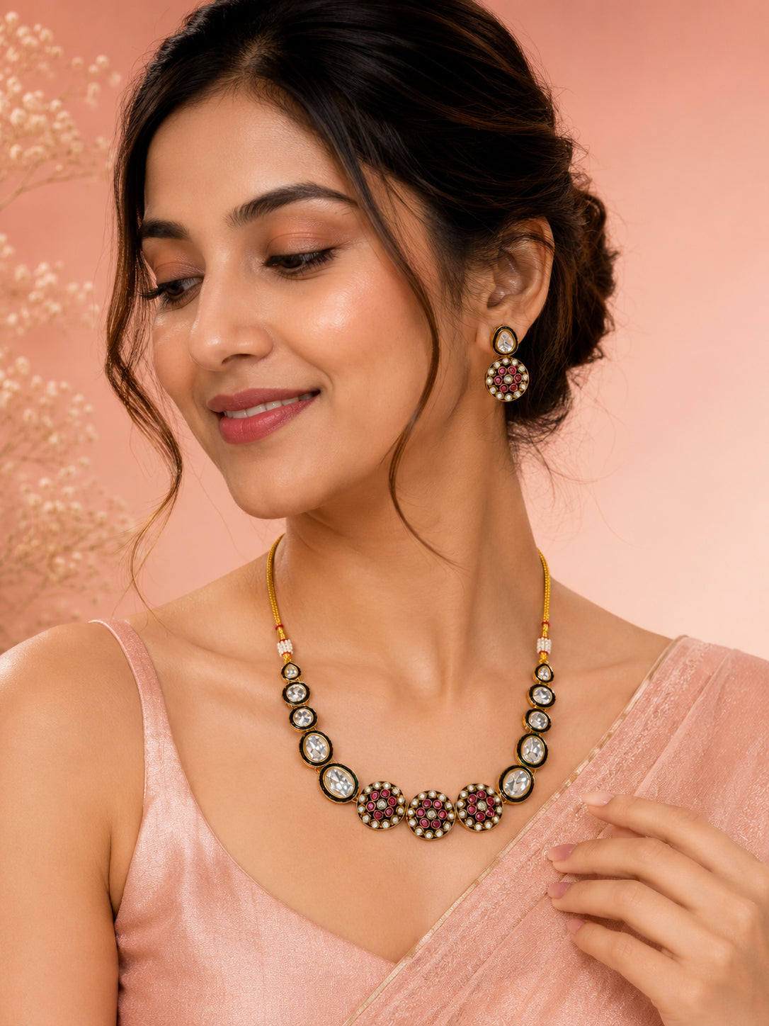 Aanura Gold Traditional Necklace & Earring Set