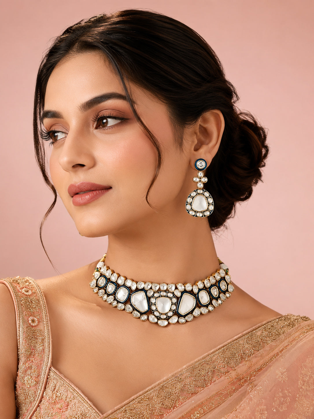 Aanura Kundan Choker Necklace Set with Matching Earrings
