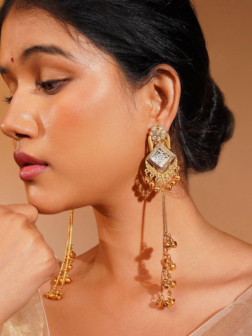 Aanura Gold Plated Royal Drop Jhumka Earrings