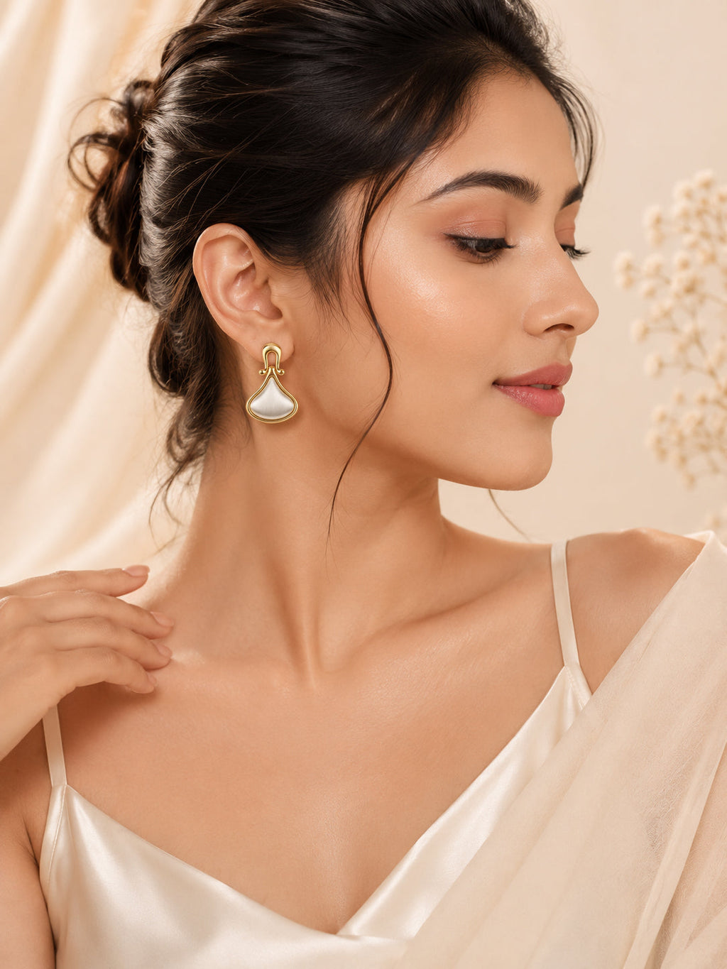 Aanura White Petal Drop Earrings