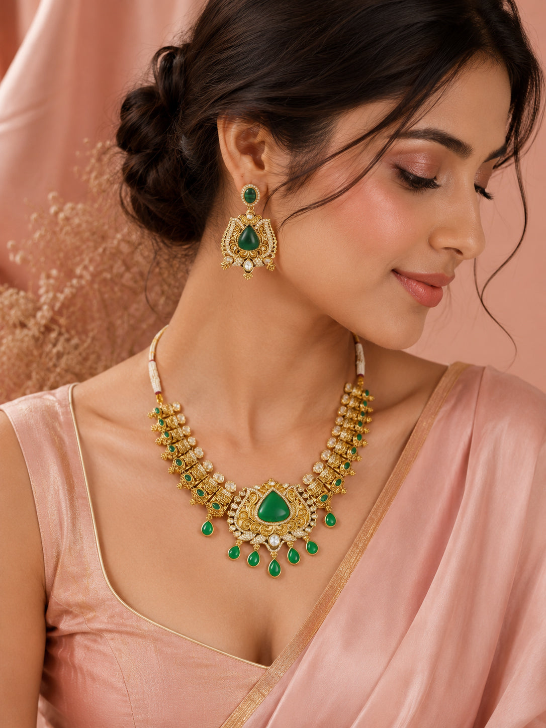Aanura Antique Bridal Necklace with Ruby Red Stones