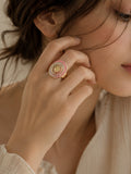 18K Gold-Plated Pink & White Enamel Ring – Anti-Tarnish & Waterproof
