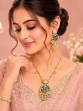 Aanura Peacock Motif Kundan Pendant Necklace Set