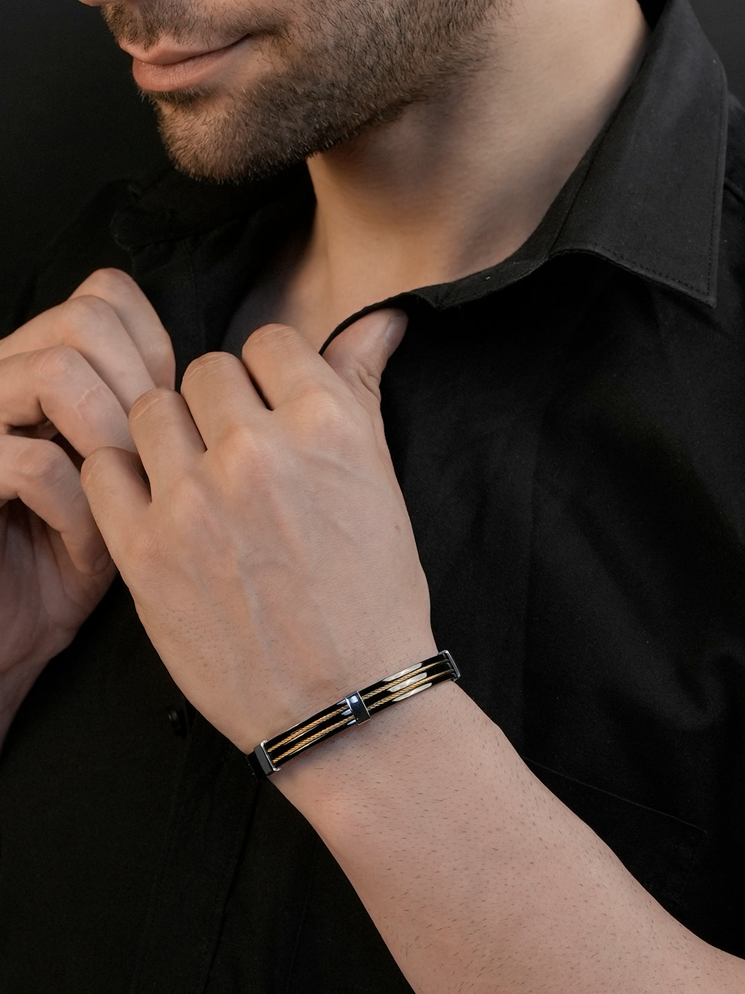 Black & Rhodium Dual Wire Anti-Tarnish Waterproof Bracelet