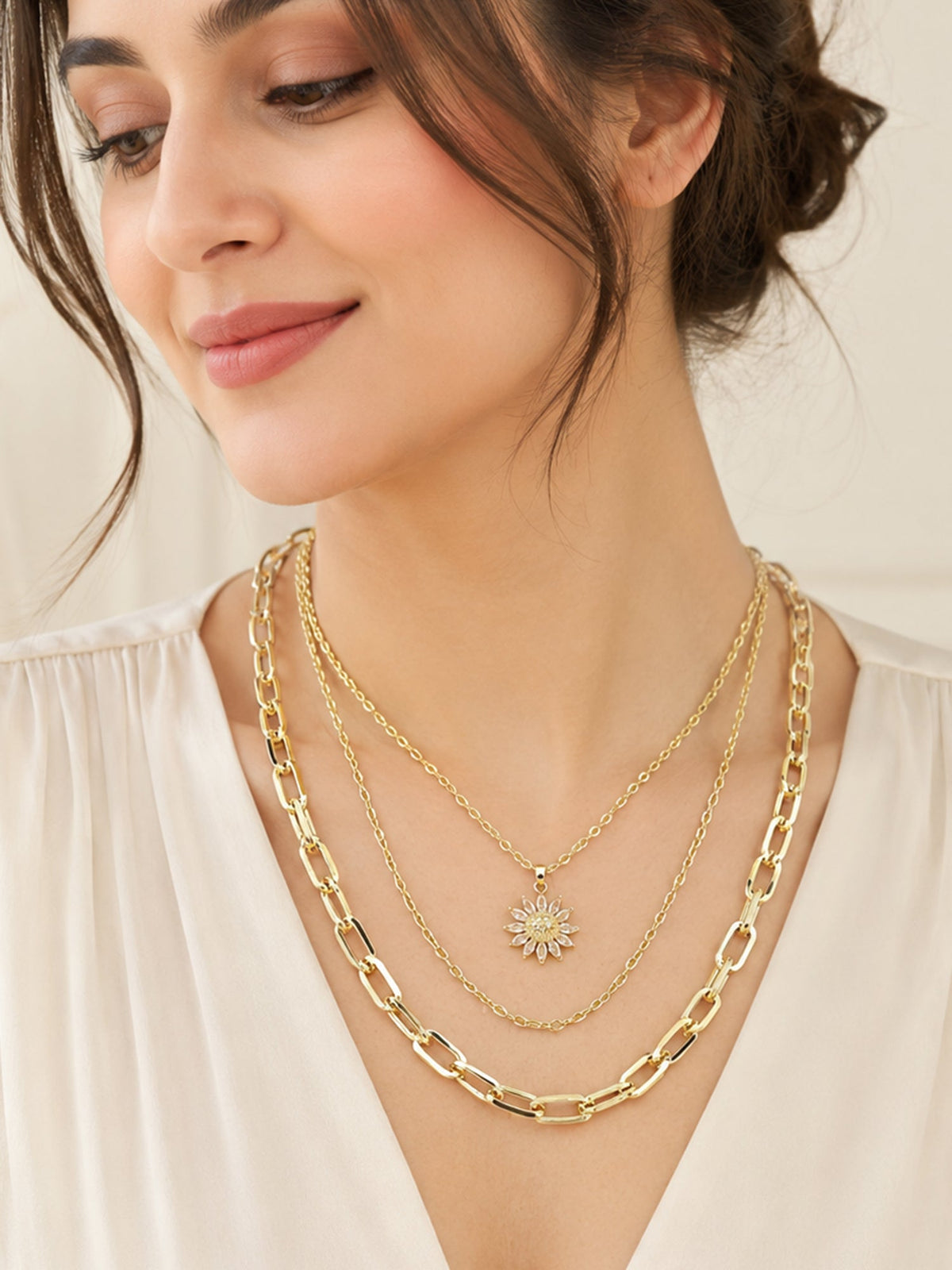 Aanura Gold Layered Sun Pendant Necklace