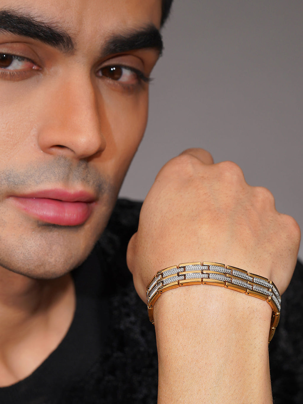 18K Gold-Plated Textured Anti-Tarnish Waterproof Steel Bracelet