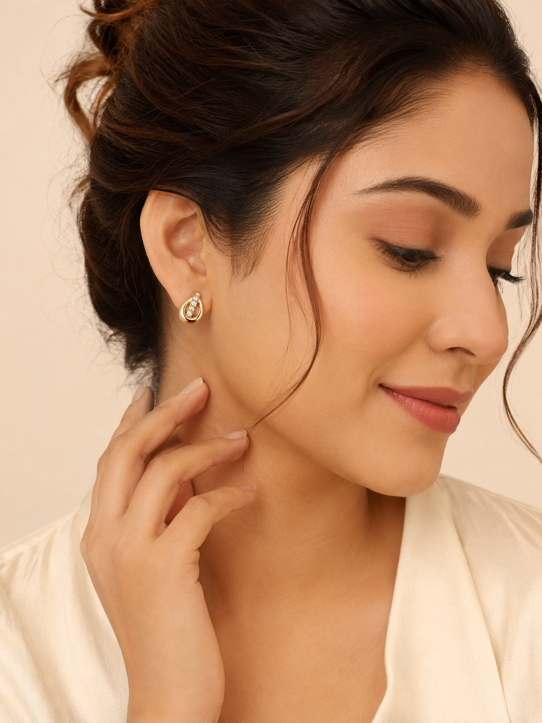 Water-Resistant Oval CZ Stud Earrings with 18K Gold Plating